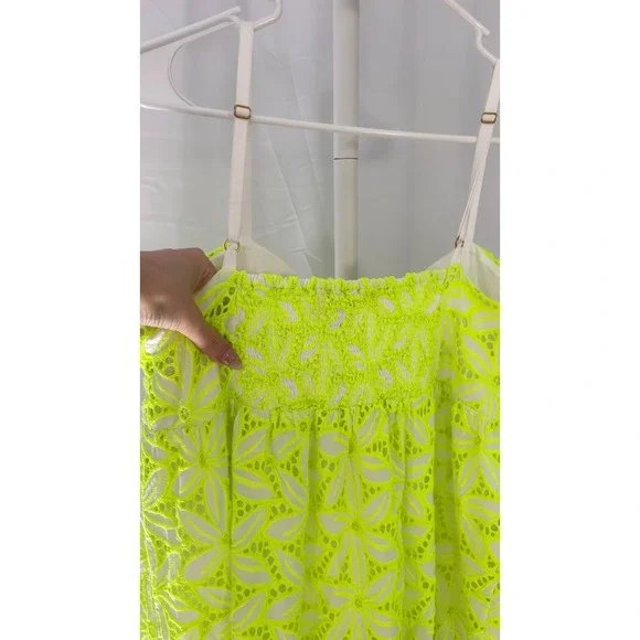 $185 Lilly Pulitzer Briana Bright Neon Eyelet Bow Tiered Mini Dress Size 12